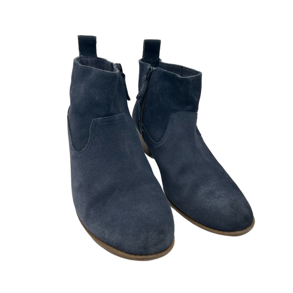 Vionic Vera Ankle Boots Women's Size 10 Navy Blue Suede Side Zip Block Heel